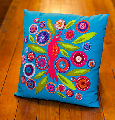 Crested Bird Cushion by Wendy Williams