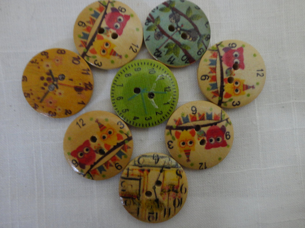 Wooden Buttons - Clocks and Owls