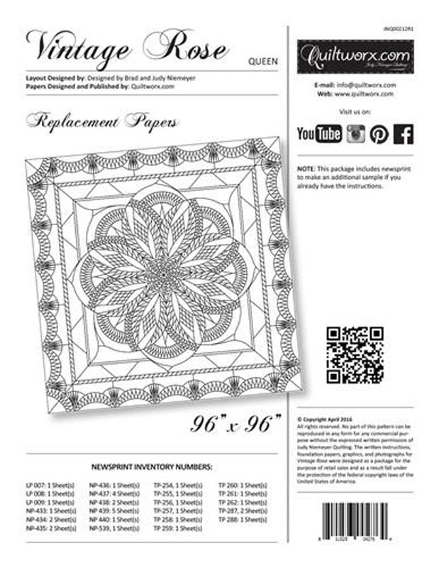 Quiltworx - Vintage Rose Queen Quilt Replacement Papers